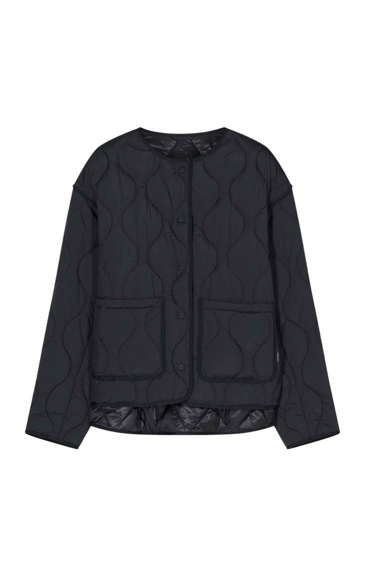 Jacket trapuntata donna Closed in nylon nero, senza colletto, con tasche laterali e bottoni a pressione gommati