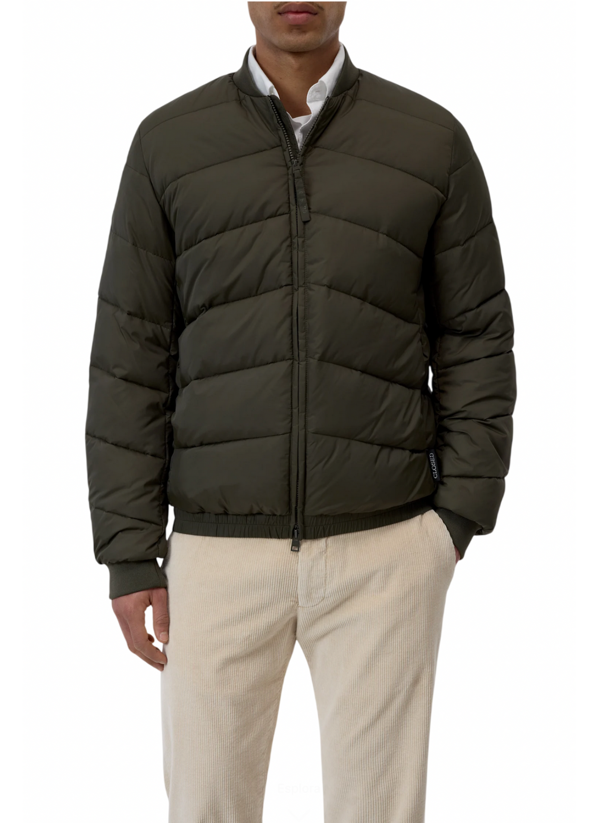Puffer jacket uomo Closed in nylon verde militare trapuntato con imbottitura vegana