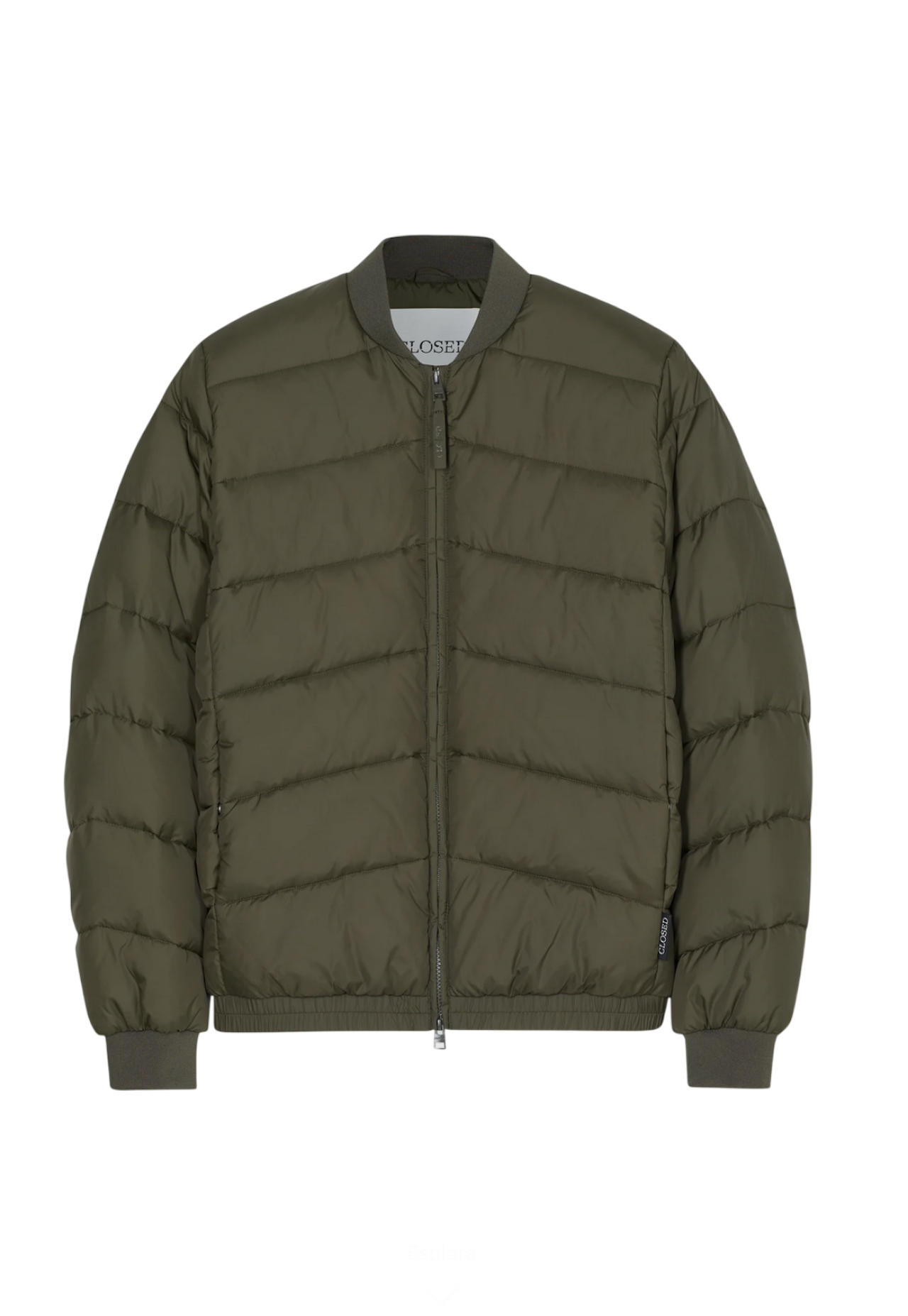 Puffer jacket uomo Closed in nylon verde militare trapuntato con imbottitura vegana
