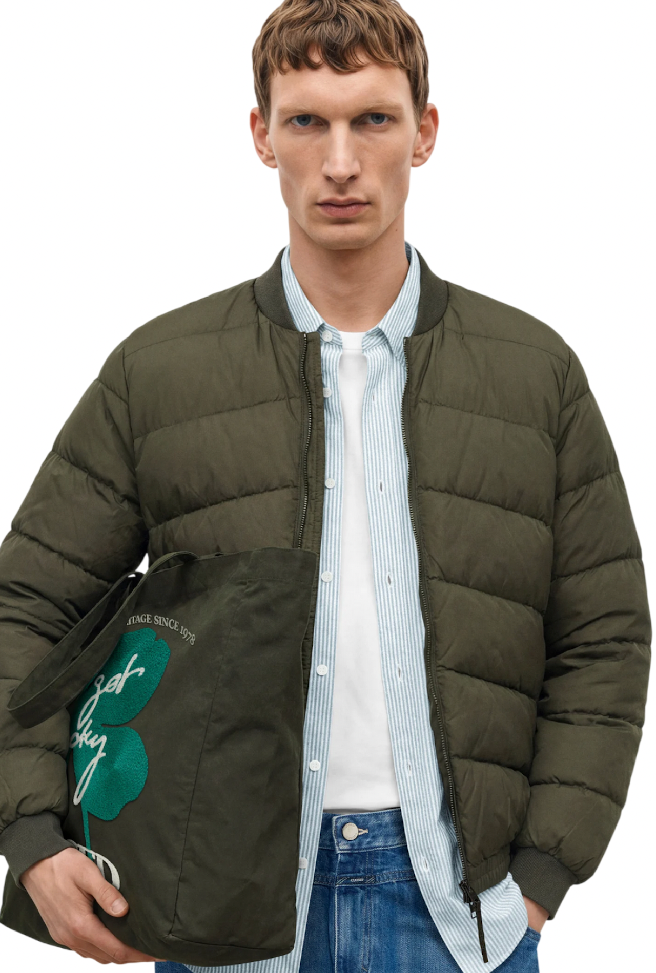 Puffer jacket uomo Closed in nylon verde militare trapuntato con imbottitura vegana