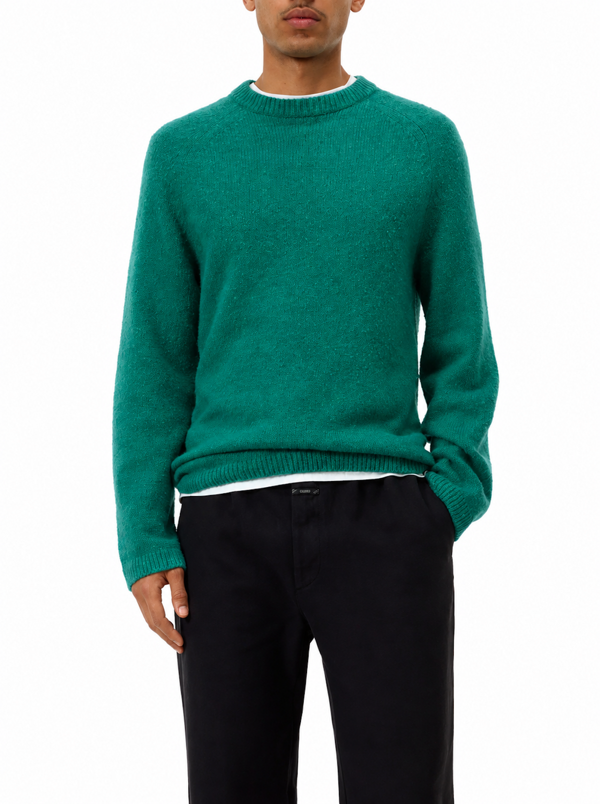 Pull Closed uomo verde indossato frontale