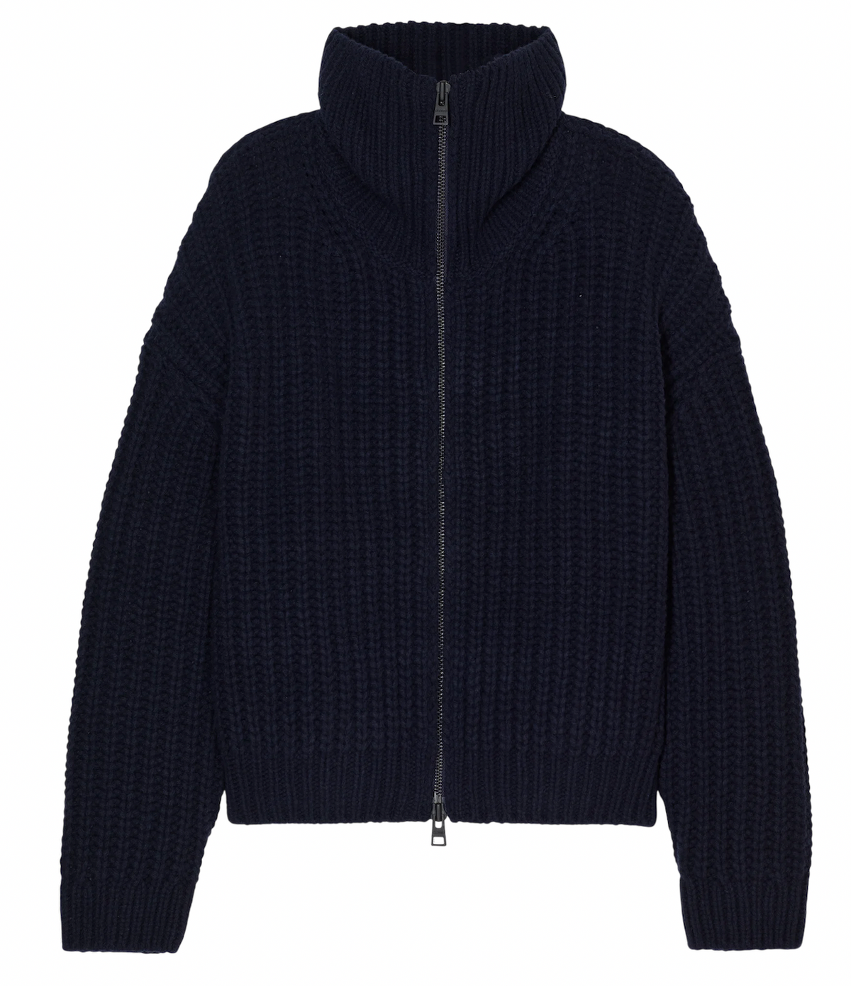 Cardigan Closed in lana a punto mezza costa con collo alto e zip, vista frontale
